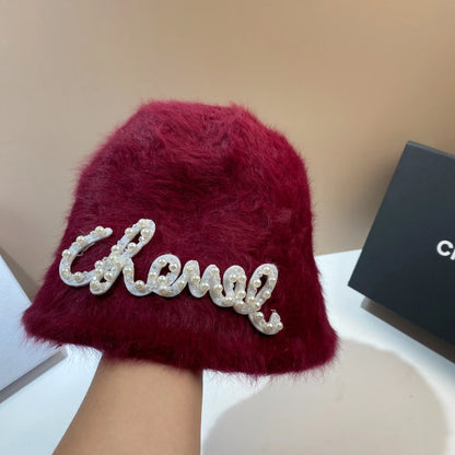 Women’s Pearl Rabbit Hair Winter Bucket Hat