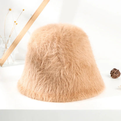 Angora Fluffy Autumn Winter Bucket Hat