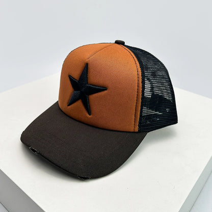 Five Pointed Star Embroidered Color Block Baseball Hat