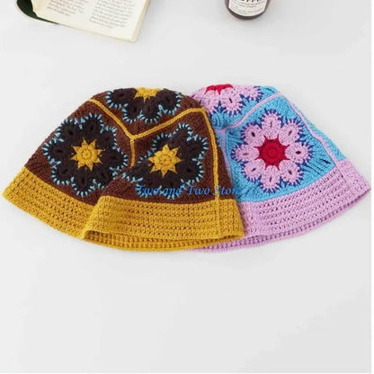 Handcrochet Elegant Knitted Flower Sunproof Bucket Hat