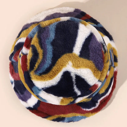 Plush Colorblock Rabbit Fur Bucket Hat