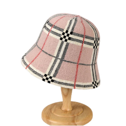 Luxury Velvet Plaid Wool Bucket Hat