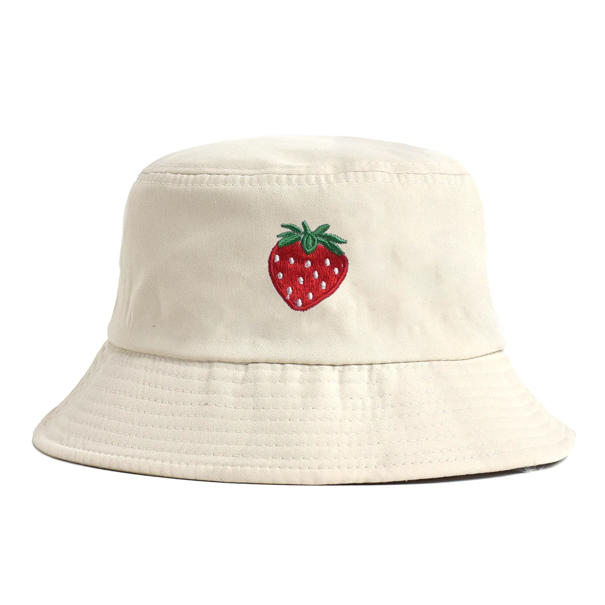 Korean Style Embroidered Strawberry Fisherman Hat