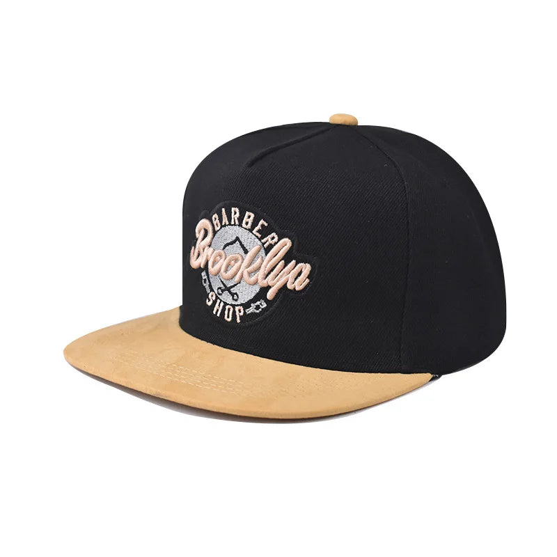 Brooklyn Embroidery Pattern Flat Bill Snapback Cap
