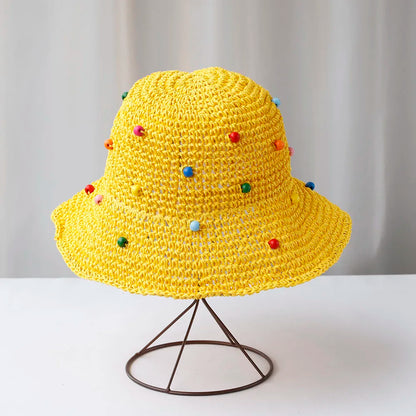 Y2K Womens Wide Large Brim Straw Bucket Hat