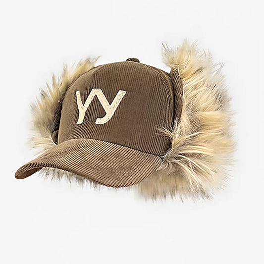 YY Embroidery Corduroy Fleece Winter Baseball Cap