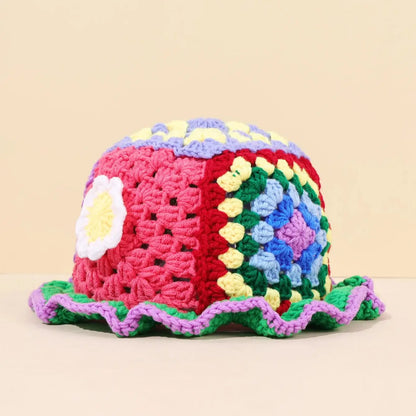 Flower Wool Hollow Knit Bucket Hat