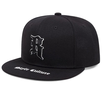 R Crown Embroidered Flat Brim Baseball Hat