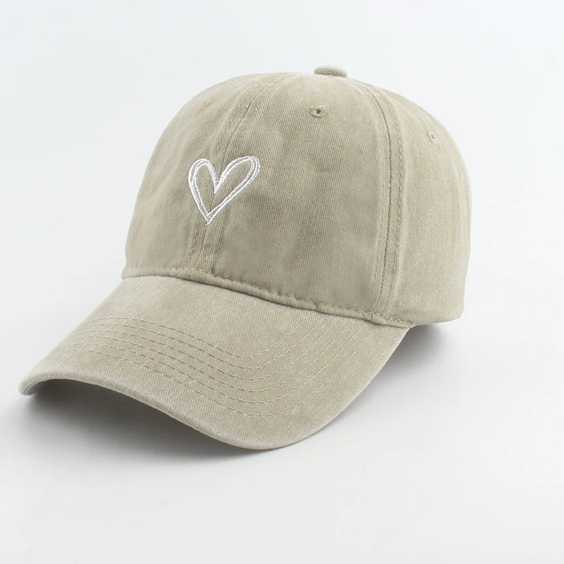 Love Heart Embroidery Washed Baseball Cap