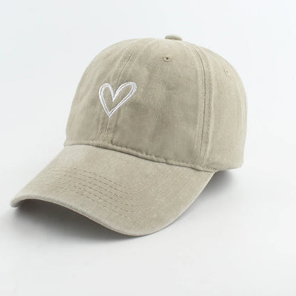Love Heart Embroidery Washed Baseball Cap