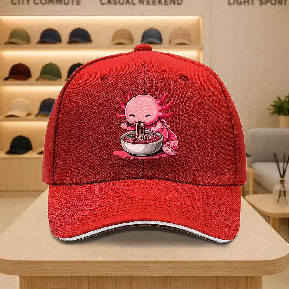 Cute Axolotl Eating Ramen Graphic Baseball Cap