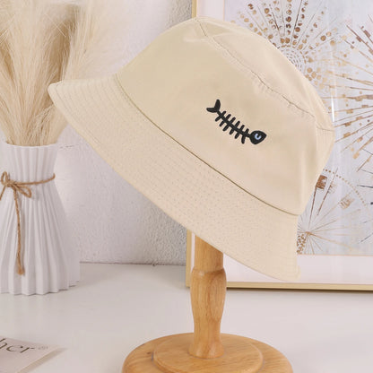 Unisex Fishbone Embroidered Wide - Brim Fisherman Hat