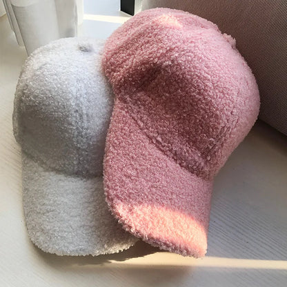 Women Plush Lamb Wool Winter Baseball Cap