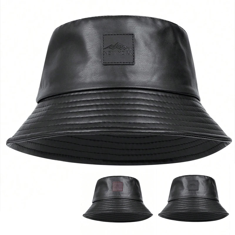 PU Leather Mountain Stamp Bucket Hat Unisex