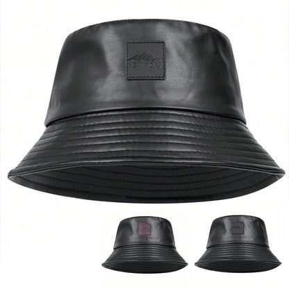 PU Leather Mountain Stamp Bucket Hat Unisex