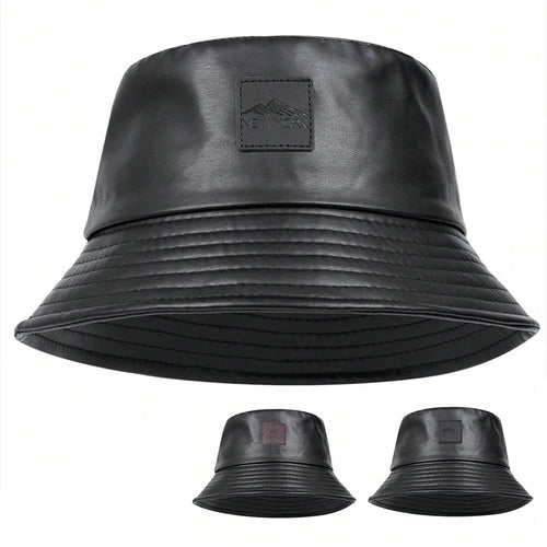 PU Leather Mountain Stamp Bucket Hat Unisex