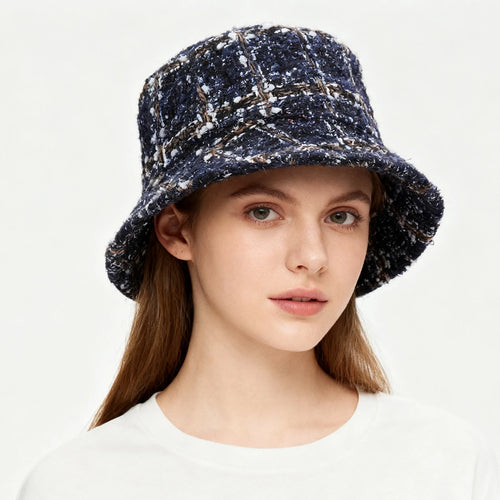 Korean Style Plaid Large Brim Bucket Hat