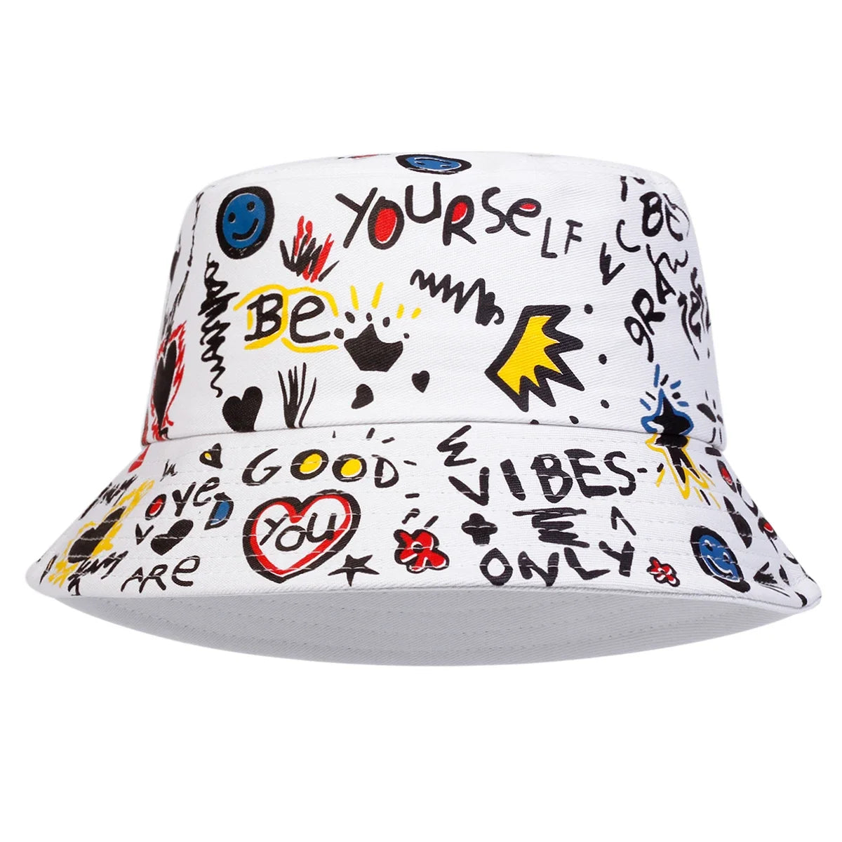 Unisex Smiling Crown Graffiti Print Personality Bucket Hats