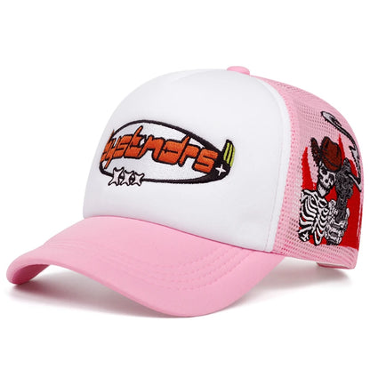 Three Star Skeleton Embroidered Cotton Mesh Baseball Hat