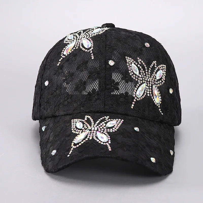 Lace Flower Rhinestone Baseball Cap