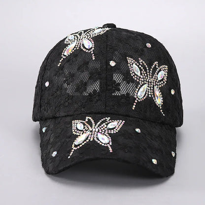 Lace Flower Rhinestone Baseball Cap