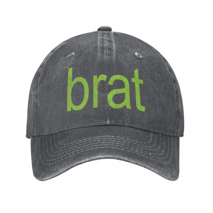 Brat Green Distressed Denim Baseball Cap
