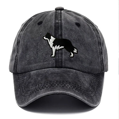 Border Collie Embroidered Washed Cotton Baseball Cap