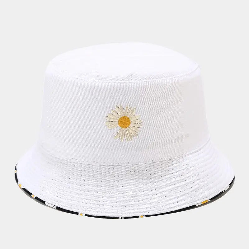 Korean Daisy Embroidered Double-Side Tropical Bucket Hat