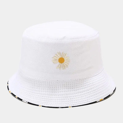 Korean Daisy Embroidered Double-Side Tropical Bucket Hat
