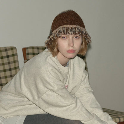 Color Block Fringe Knit Bucket Hat