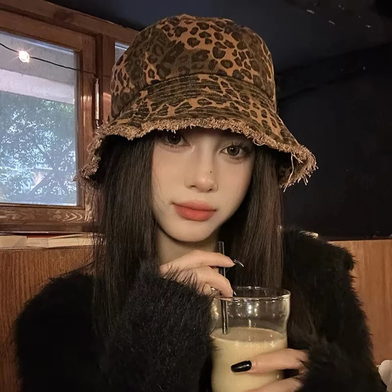 Leopard Print Wide Brim Unisex Sun Bucket Hat