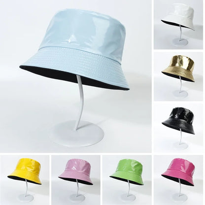 Shiny PU Leather Hip-Hop Bucket Hat