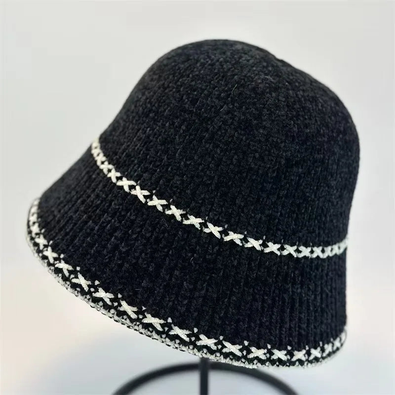 Retro Knitted Contrast Bucket Hat