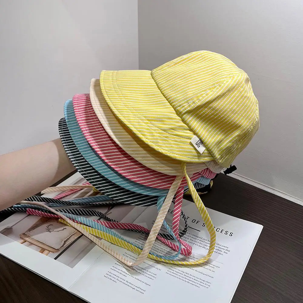 Women Korean Stripe Wide Brim Bucket Hat