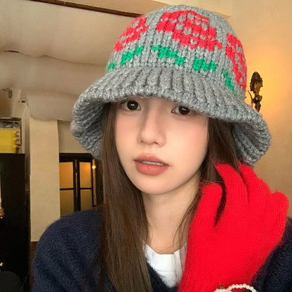 Ethnic Style Retro Warm Knit Women Bucket Hat