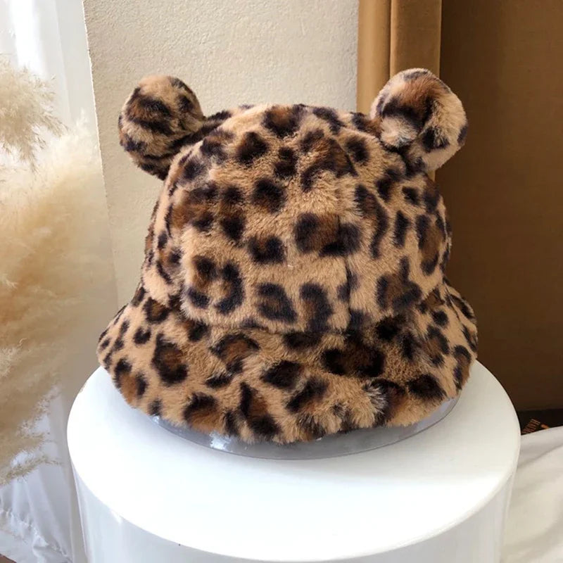 Women's Fluffy Bear Ear Bucket Hat