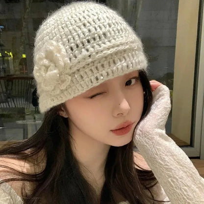 3D Flower Knitted Winter Kids Bucket Hat