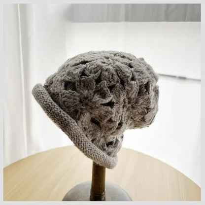 Korean Winter Handmade Floral Crochet Bucket Hat
