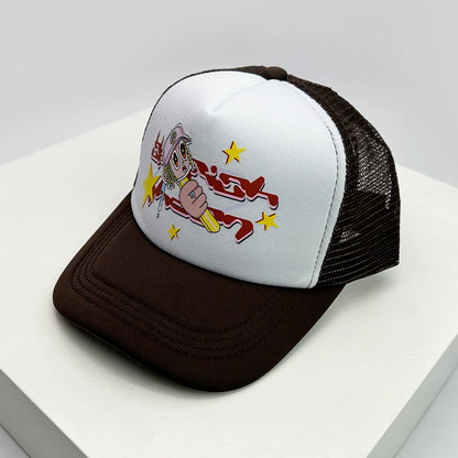 American Anime Letter Half Mesh Baseball Cap