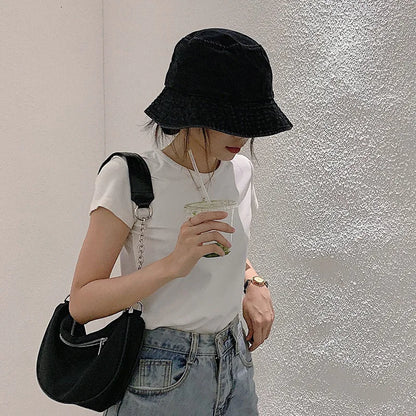 Retro Washed Denim Wide Brim Bucket Hat