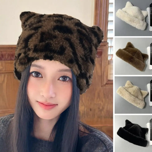 Cute Ears Fluffy Fur Bucket Hat