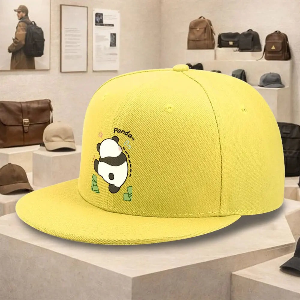 Cute Panda Money Graphic Flat Brim Snapback Cap