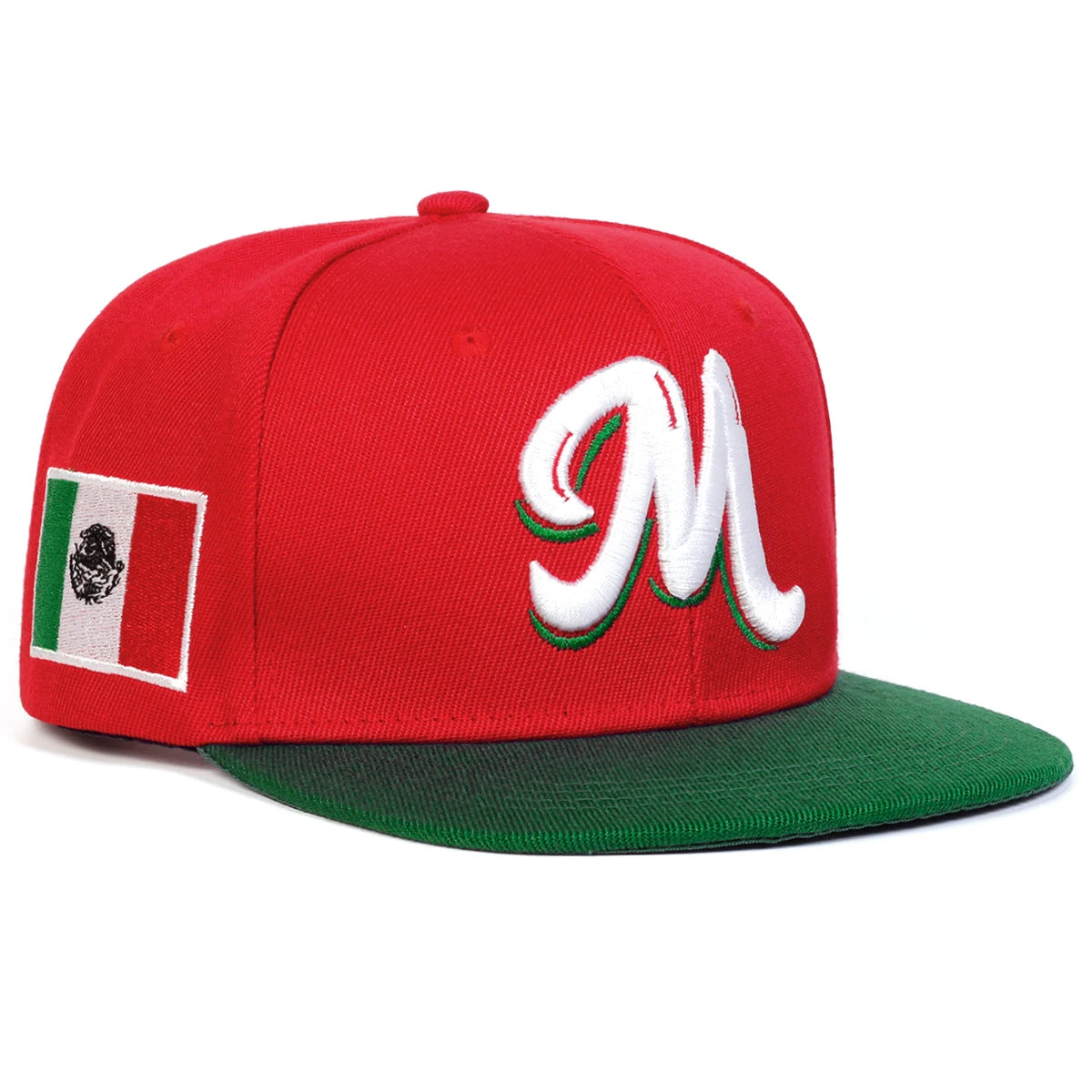 M Embroidery Mexican Flag Mesh Snapback Cap
