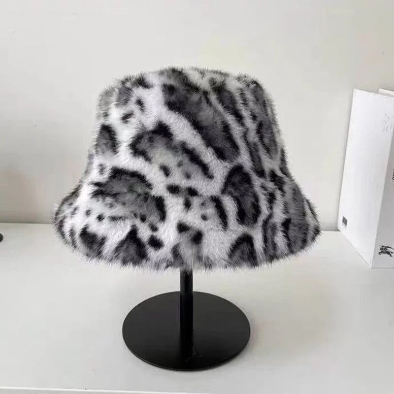 Luxury Fluffy Leopard Faux Fur Bucket Hat