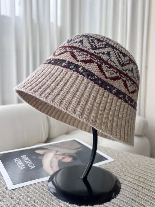 Vintage Fair Isle Knit Wool Bucket Hat