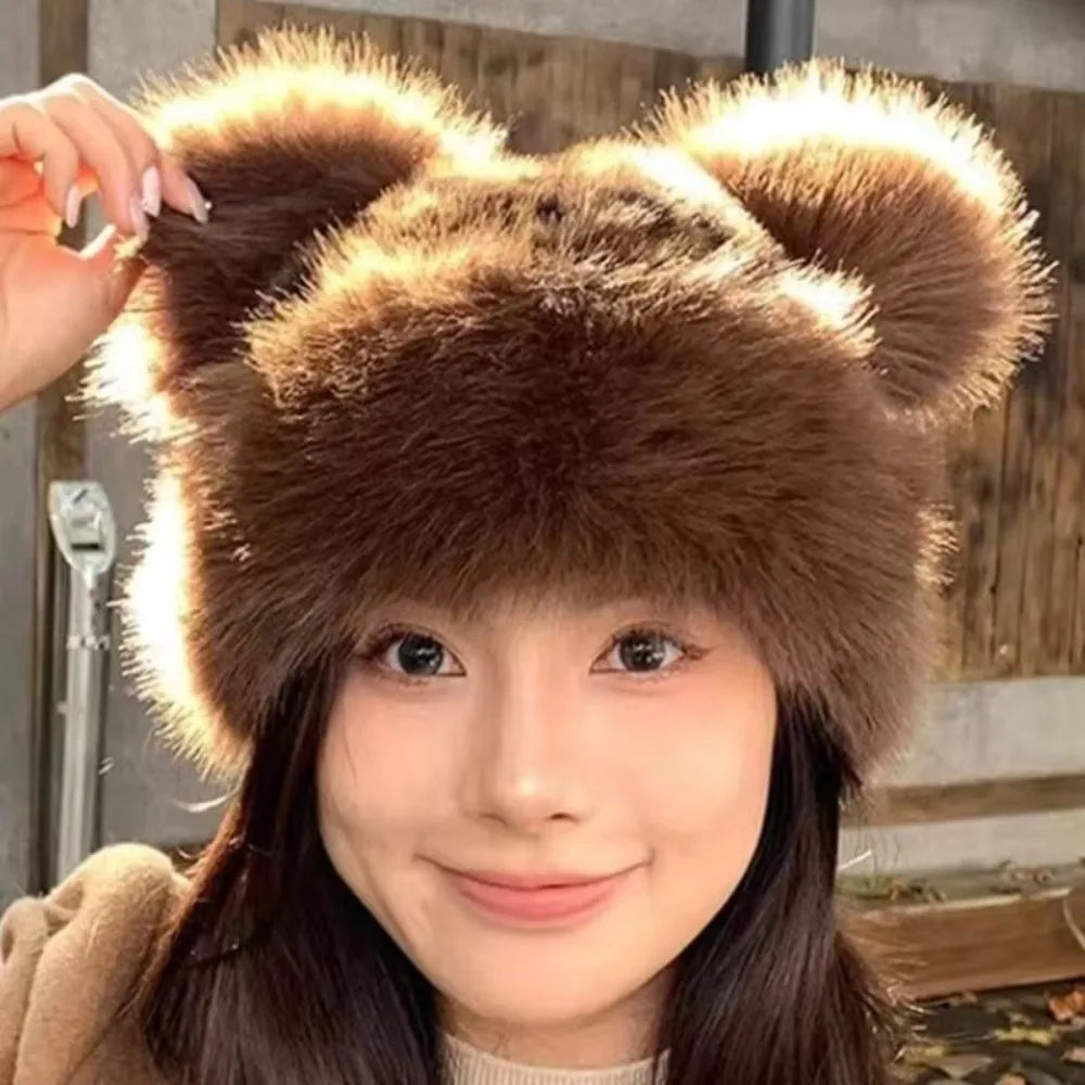Cute Bear PomPom Fur Bucket Hat