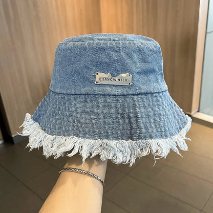 Vintage Frayed Denim Bucket Hat