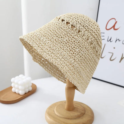 Japanese Korean Straw Woven Summer Bucket Hat