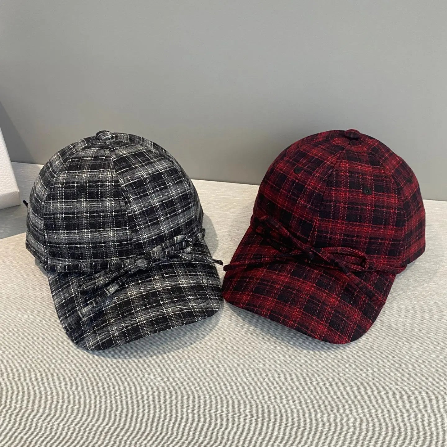 Woolen Check Bow Baseball Cap