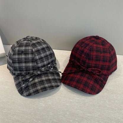 Woolen Check Bow Baseball Cap